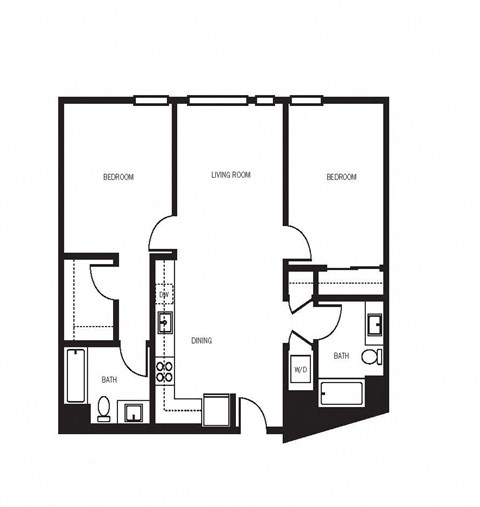 Floor plan for 2 beds, 2 baths, 995 sqft